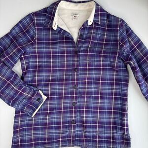 L.L Bean Purple Plaid Shacket Jacket Button Up Fleece Women Size Small Flannel